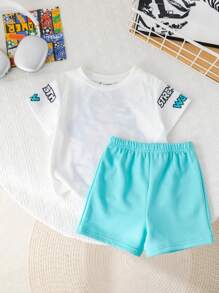 2pcs Set Baby Boys Cute Cartoon Pattern Short Sleeve T-Shirt And Shorts Set, Summer - Multicolor - View 8