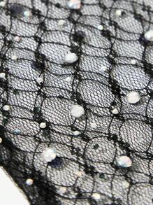 SHEIN SXY 蕾丝水钻短款手套，网眼白色蕾丝边，万圣节服装，新娘婚纱分指手套 - 黑色 - 查看 8