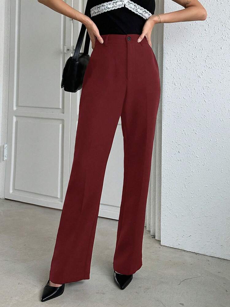 Casual Business Style Plain Straight Regular Fit Pants,Women Dress Pants