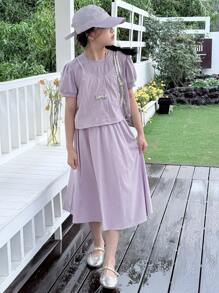 DAZY 2pcs/Set Tween Girl Casual Fall Outfit - Purple - View 8