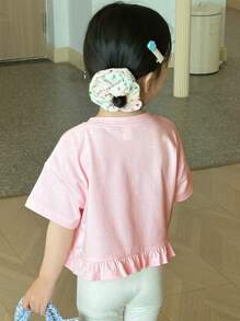 DAZY 2pcs/Set Girls Young Girl Knitted Floral Print Short Sleeve T-Shirt + Letter Print Skinny Leggings, Summer Sets