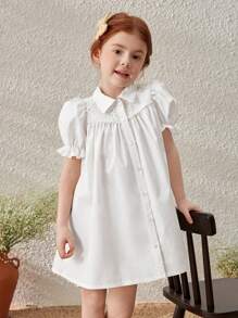 Blossori 年轻女孩优雅撞色蕾丝衬衫裙，春夏 - 白色 - 查看 6