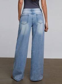 Athîral 女式直筒宽松休闲百搭牛仔裤，带口袋 - 淺色水洗藍 - 查看 2