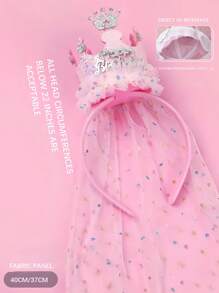 SHEIN 1Set Princess Pink Crown Headband With Cute 3D Veil And Fairy Mesh Hair Accessories, Suitable For Birthdays, Parties, Get-Togethers, Character Dress Up