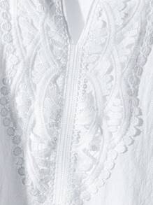 SHEIN PETITE CURVE Plus Size Vacation Casual Solid Color Lace Patchwork Blouse - White - View 3