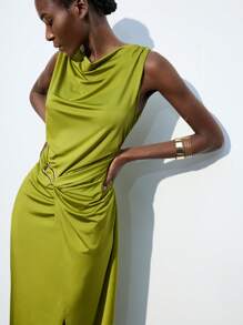 Maija 秋冬新款时尚音乐节海滩派对度假优雅无袖中长针织腰连衣裙，鼠尾草绿色，适合日常休闲、派对、婚礼、毕业典礼、浪漫都市度假