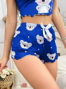 DUSKBASE Short de dormir de mujer con decoración de lazo con diseño de koala - Multicolor - Ver 3