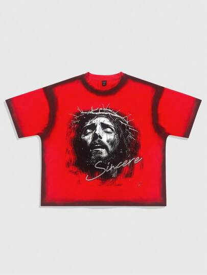 Goth Camiseta suelta de hombros caídos y estampada para hombres