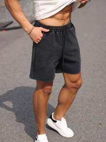 Manfinity Homme Quần short thường ngày rộng rãi có dây rút màu trơn cho nam cỡ lớn - màu đen - Xem 4