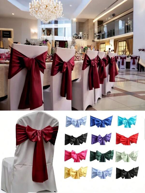 10 pièces Écharpe de chaise en satin, nœud papillon décoratif pour mariage, fête, cérémonie, réception, événements, décoration de maison et cuisine