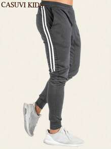 Boys' Colorblock Stitching Athletic Leisure Pants, Casual Long Trousers With Pockets, Versatile All-Season Bottoms For Children - Grey - View 5