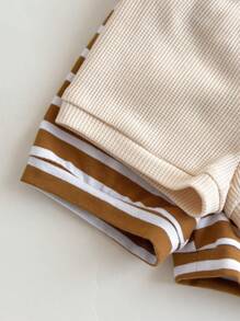 Loomiva 4pcs Newborn Baby Boy/Girl Set: Soft Knit Round Neck Short Sleeve Top And Elastic Waist Shorts - Multicolor - View 8