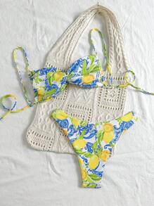 Swim Mod Women's Summer Beach Fruit Print Twist Sexy Bikini Set - Multicolor - View 2