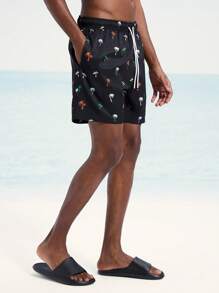Manfinity Swimmode Men's Palm Tree Print Drawstring Waist Beach Shorts - Multicolor - View 4