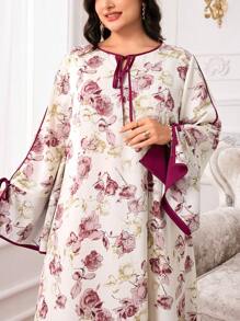 Yasmyna 大码女式花卉印花系带长袖宽松连衣裙 - 彩色 - 查看 5