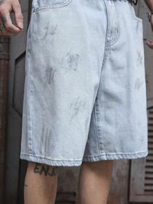 Manfinity EMRG Men's Light Wash Denim Bermuda Shorts With Zipper Details - Light Wash - View 4