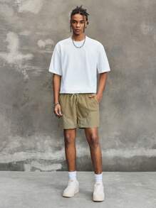 ROMWE MEN Prep Men's Drawstring Waist Pockets Loose Casual Versatile Shorts - Brown - View 9