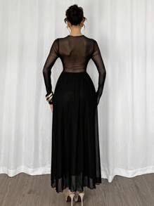 Firerie Abito lungo elegante da donna in in rete con schiena scoperta stile A-line, adatto per feste, festival musicali, estate
