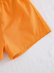 Cozy Pixies 2pcs/Set Baby Girl Floral Decor Ruffle Collar Short Cap Sleeve Top And Elastic Waist Shorts Set - Yellow - View 8