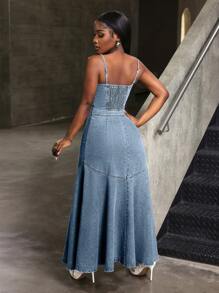 Slaydiva Abito a bretelle di jeans casual da donna, minimalista e alla moda, adatto per l'estate