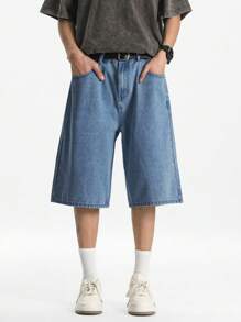 Manfinity EZcore 男式浅蓝色水洗宽松休闲牛仔短裤