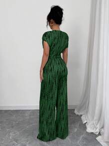 SHEIN Elenzya 优雅肩部连体裤，带有印花图案，修身时尚，适合女性约会、工作、度假、节日日常穿着，夏季波西米亚风/假期/节日 - 綠色 - 查看 2