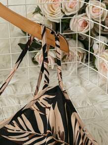 SHEIN VCAY Women's Boho Woven Fabric Regular Length Plus Size Tank Top With Crisscross Straps And Tropical Leaf Print - Multicolor - View 3