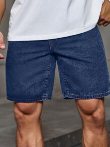 Manfinity Homme Men's Grey Distressed Denim Loose Shorts Jorts - Dark Wash - View 4