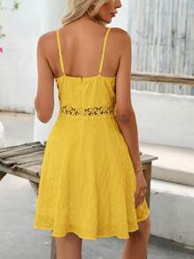 SHEIN VCAY Vacation Casual Solid Color Lace Panel Camisole Dress - Yellow - View 2