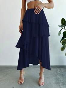 Firerie 多层荷叶边下摆泡泡裙，修身 - 藏蓝色 - 查看 4