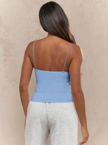 MISSGUIDED Lightweight Ribbed Spaghetti Strap Cami Top Basic Fitted Crop Summer Casual Workout Essential Layering Piece Form-Fitting Style Sleeveless Top - Baby Blue - View 2