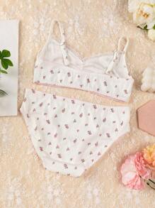 Girls Teen Sweet Floral Print Camisole Top & Panty 2pcs Underwear Set
