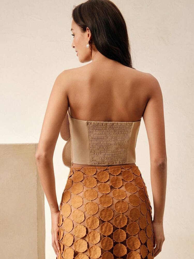 Women 3D Woven Floral Decorated Tube Top, Suitable For Summer, Festival, Casual, Vacation, Holiday, Beach, Elegant, Backless