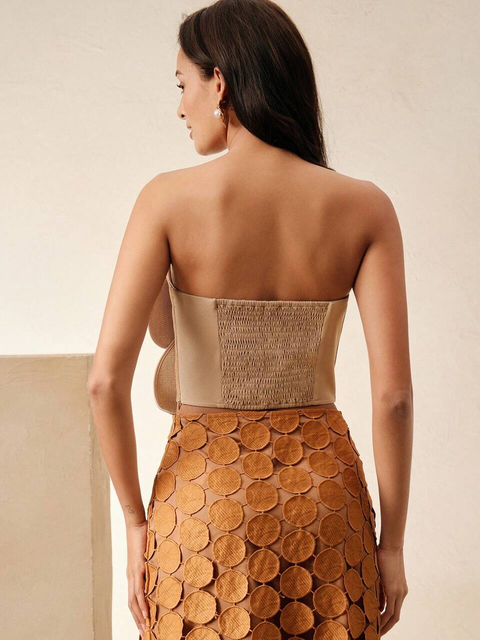 Women 3D Woven Floral Decorated Tube Top, Suitable For Summer, Festival, Casual, Vacation, Holiday, Beach, Elegant, Backless