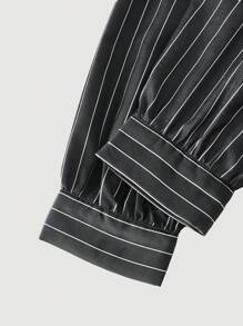 SHEIN MOD Vestido feminino de manga longa com estampa listrada preta e branca, de amarrar e com babados, Vestido de Ano Novo, Camisa, Roupas de Negócios Femininas, Roupas de Praia Femininas