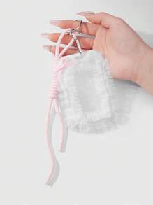 ROMWE Kawaii 1 件简约优雅甜美优质白色网状蝴蝶结透明卡夹，带可调节挂绳，适合办公室职员、学生、女士、日常使用、节日礼物