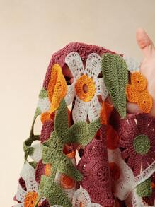 Anewsta 女士优雅沙滩休闲上衣，修身彩色不对称花卉钩编罩衫，适合沙滩、春季、夏季、节日、度假等场合。 - 彩色 - 查看 8