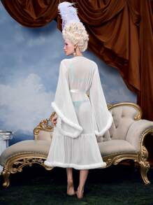PinupGlam Bata larga elegante de terciopelo y malla, estilo palacio retro, para mujeres