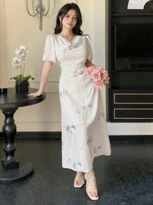 DAZY 女士优雅亮片刺绣中长连衣裙 - 白色 - 查看 3