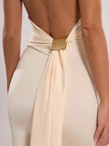 SHEIN BAE Women's Solid Color Halter Backless Ruched Sleeveless Sexy Dress - Apricot - View 7