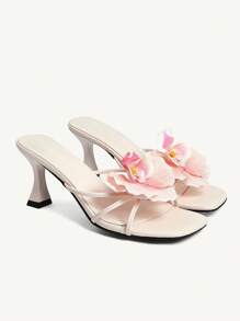 CUCCOO CHICEST Women's Red High Heel Floral 3D Design Sandals For Christmas Elegant Shoes - Baby Pink - View 9