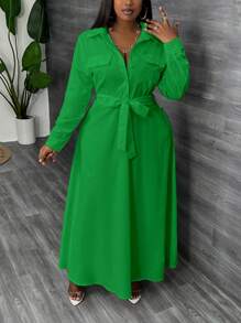 Slaydiva Slayr Slayr Fall Outfits Teacher Dress Commuter Elegance Women's Plus Size Maxi Women Dresses Long Shirt Style A-Line Dress In White - With Waist Belt