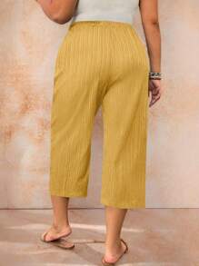 EMERY ROSE Pantalones de unicolor de talla grande, estilo sencillo y elegante, apropiados para el verano - Amarillo - Ver 2