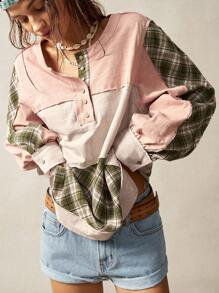 Bohemela Sudadera de cuello redondo holgada con bloques de color en contraste para mujeres en vacaciones