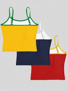 INAWLY 3 Piezas Top tipo camiseta de tirantes de verano con gráfico de bandera de Brasil, Italia y España, en bloques de color con adorno de contraste, estilo Y2K