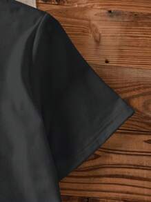 SHEIN EZwear Áo thun nữ cổ tròn tay ngắn in hình xe hơi đơn giản & tối giản, phù hợp cho mùa hè - Màu xám đen - Xem 5