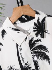 SHEIN 2pcs/Set Tween Boys Casual College Style Hawaiian Shirt & Shorts Set, Suitable For School, Commute, Daily Life, Sports, Spring/Summer