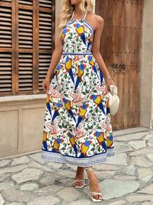 Chiquease Women's Hollow Out Backside Bowknot Dress - Blue - View 1