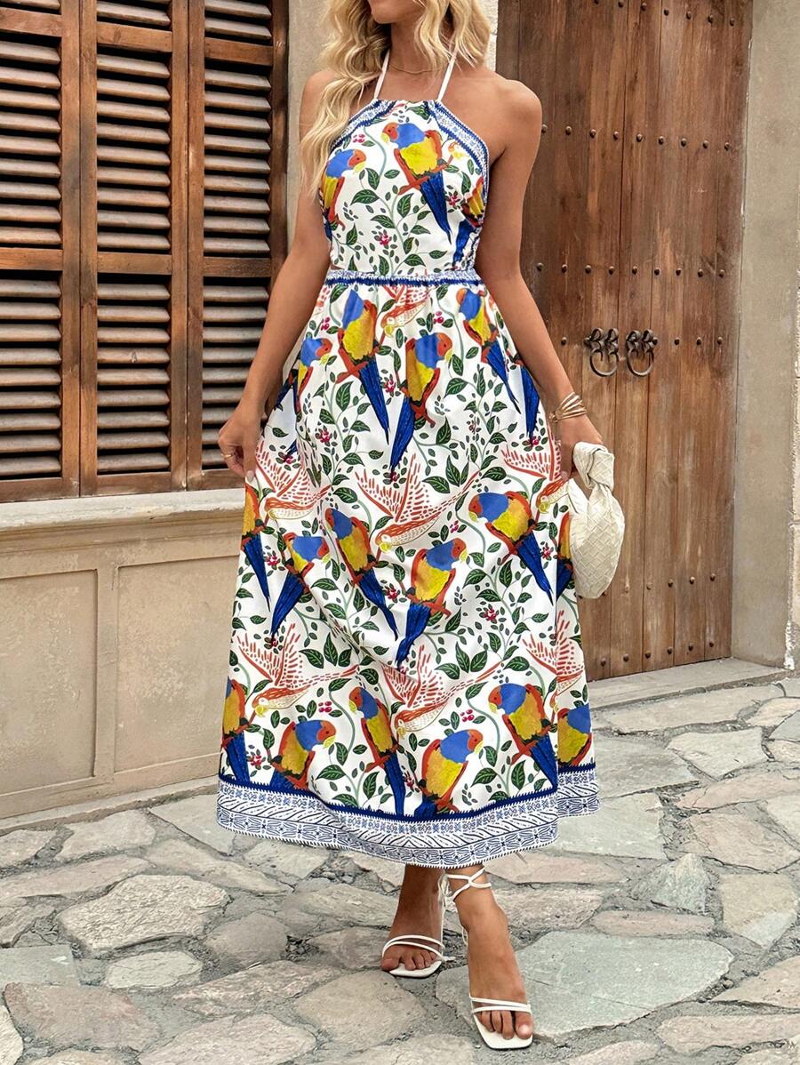 Chiquease Women's Hollow Out Backside Bowknot Dress - Blue - View 1