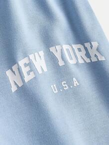 SHEIN Girlism 2 件装 Tween Girl 字母印花插肩袖 V 领宽松 T 恤和阔腿长裤套装 - 藍色 - 查看 15